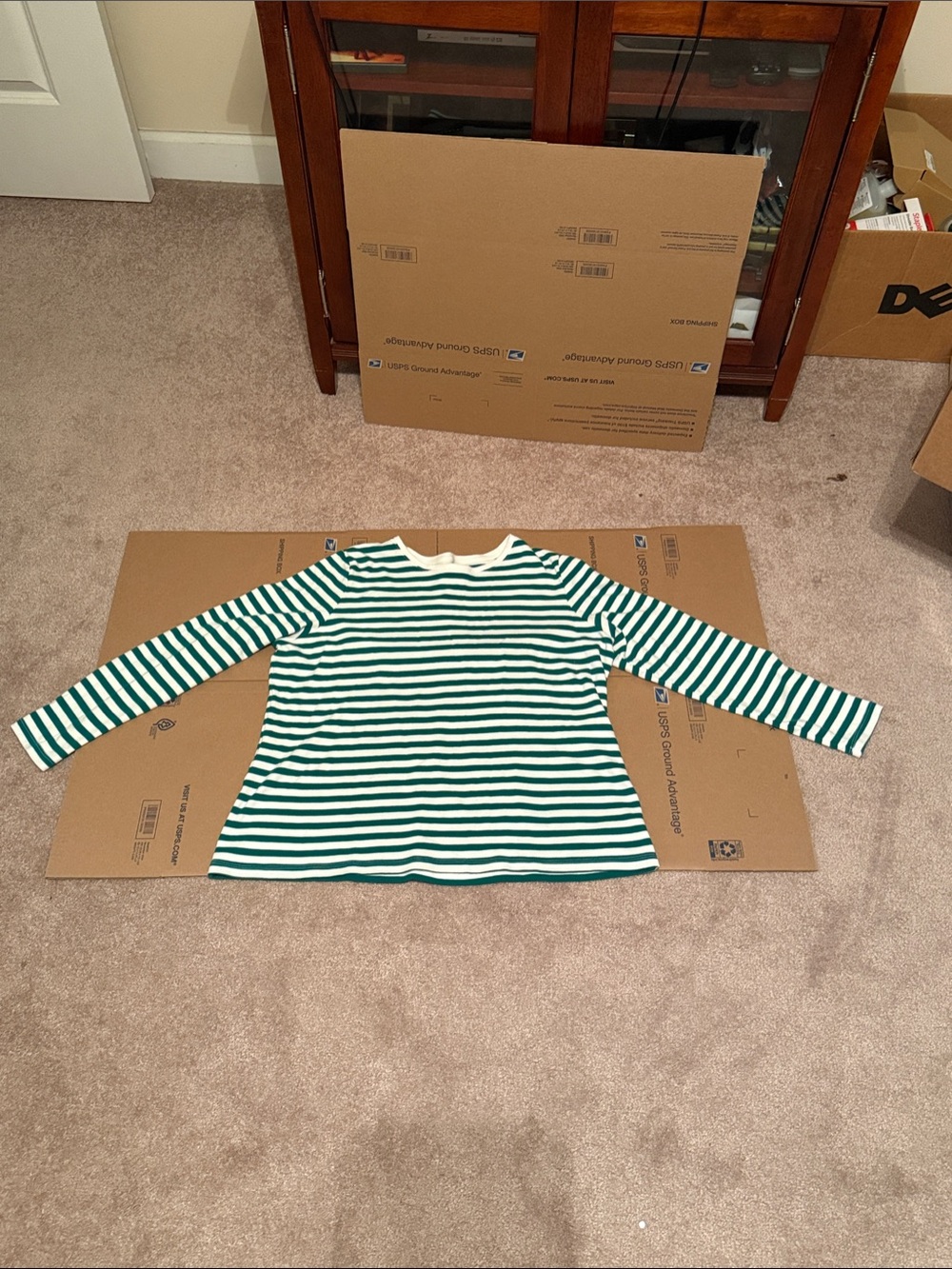 Kim Rogers Green and White Striped Long-Sleeve Top